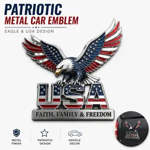 1/2 PCS Patriotic Metal Car Emblem, USA Faith Family & Freedom Metal Emblem, Eagle & Usa Letters Design, 250th Anniversary & Blue Flag Decal for Cars, Trucks, Suvs, Motorcycles