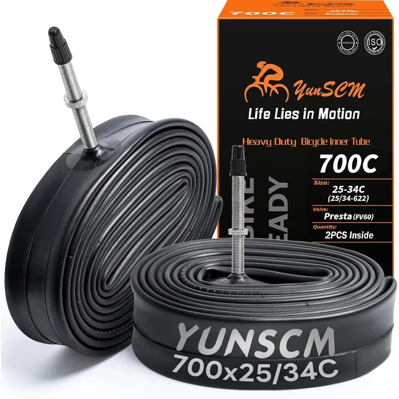 Outdoor sports 700C Heavy Duty Bike Tubes 700x25C/28C/32C/34C FV60 (25/34-622) 700C Bicycle Tubes Premium Butyl Rubber Compatible Road, Gravel, Hybrid Bike Tire Tubes Presta Vae 2-PCS