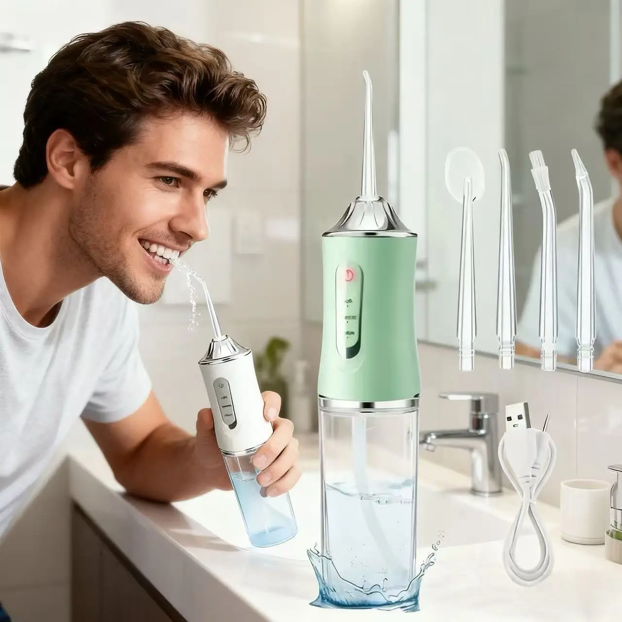 Electric Flosser Water Gun Wireless 3 Modes 4 Nozzles Oral Care Portable Rechargeable Tongue Scraper Travel Adult Model Xinghao A10