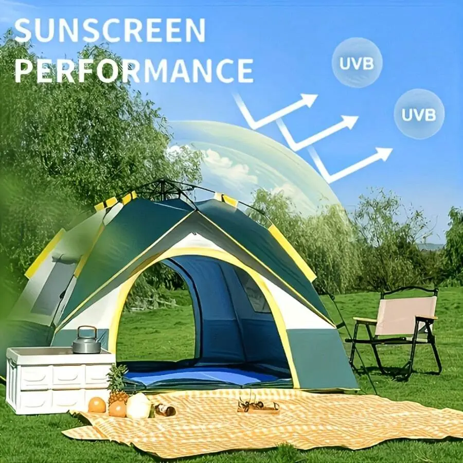 Automatic Pop-Up Camping Tent 3-Season, Double Door With Mesh, Windproof & Lightweight, Ideal For Hiking, Travel, Outdoor Shelter