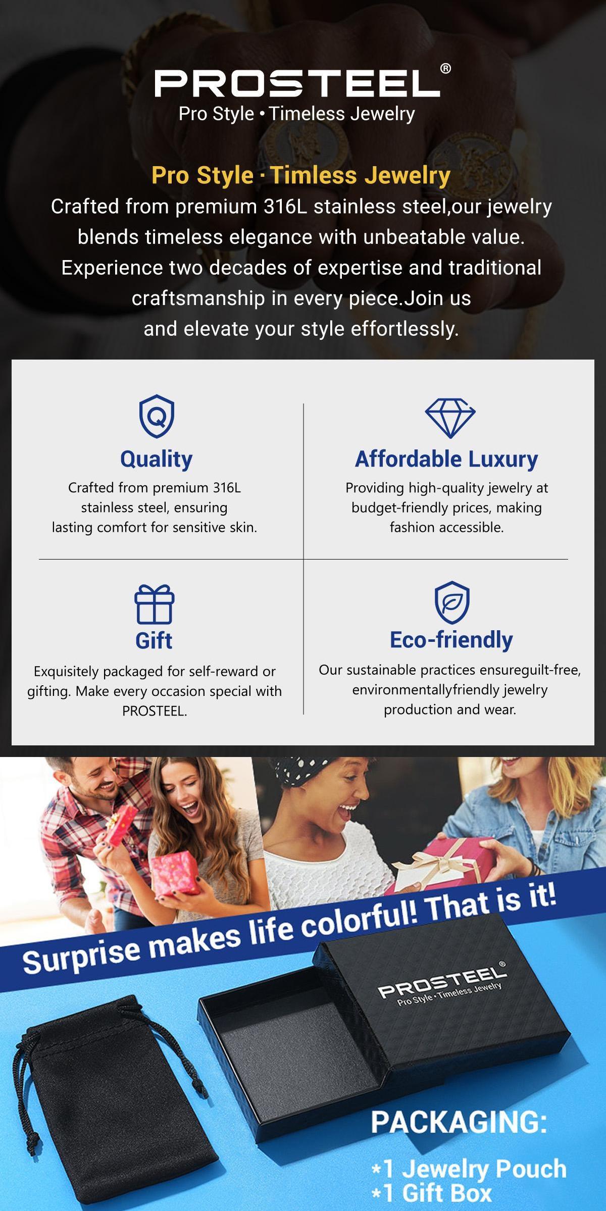 PROSTEEL Flat Box Chain Necklace Stylish Stainless Steel Width 4/6mm Length 14-30 Inches Simple Minimalist Unisex Jewelry For Men Women Gift Box