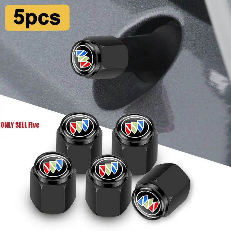 5pcs Car Wheel Tire Valve Caps, Tyre Rim Stem Covers, Airdust Accessories for Buick Enclave, Envision, Lacrosse, Encore Gx, Avenir, St Sport, Regal