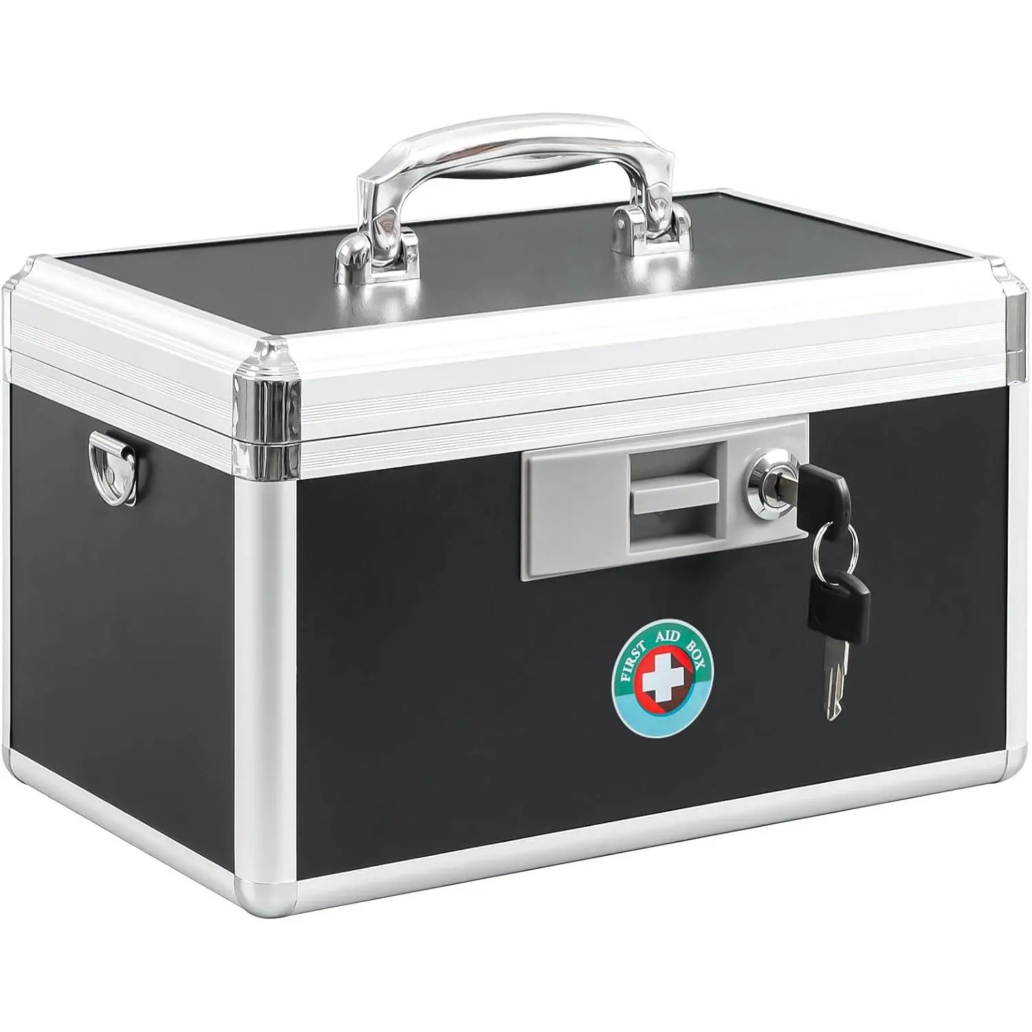 Medication Lock Box with Key, Medicine Lock Box for Safe Medication Storage, First Aid Key Safe Box with Lock for Home, Outdoor Use, 12.2'' x 7.8'' x 8.2'' Black