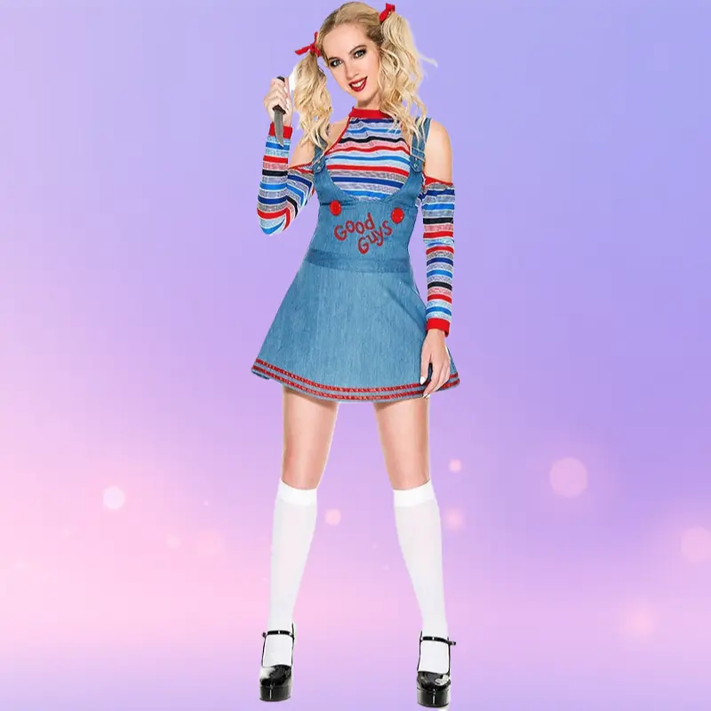 Horror Chucky Girl One Piece Cosplay Jumpsuit Child's Play Costume For Halloween Party Stage Show