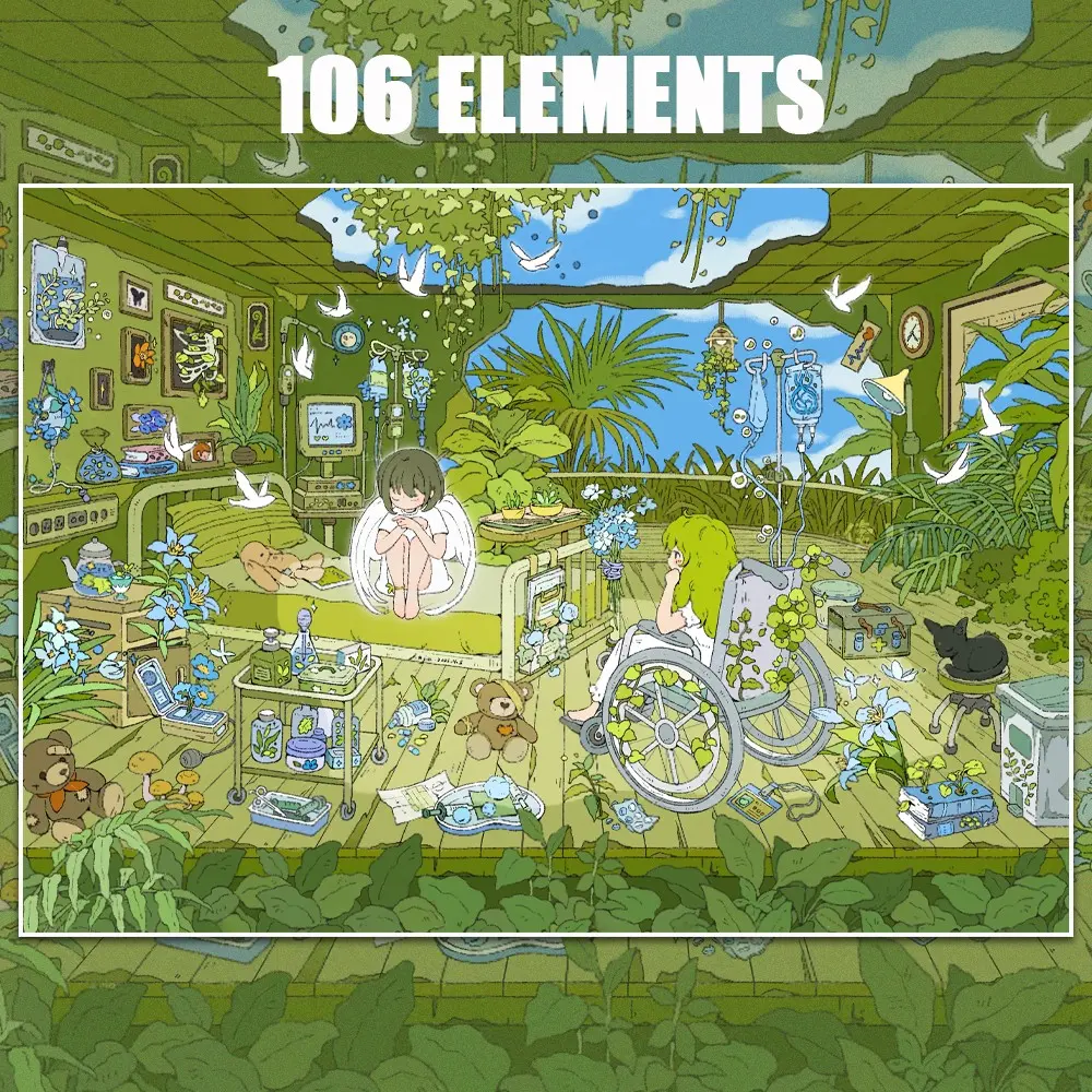 Immersive Botanical Garden Sticker Scenery Set – 100+ Green Plant Decals for DIY Terrarium Craft, High Playability Stress Relief Therapy for Adults, Miniature Landscape Stickers, Relaxing Stickers, Decorative Decal