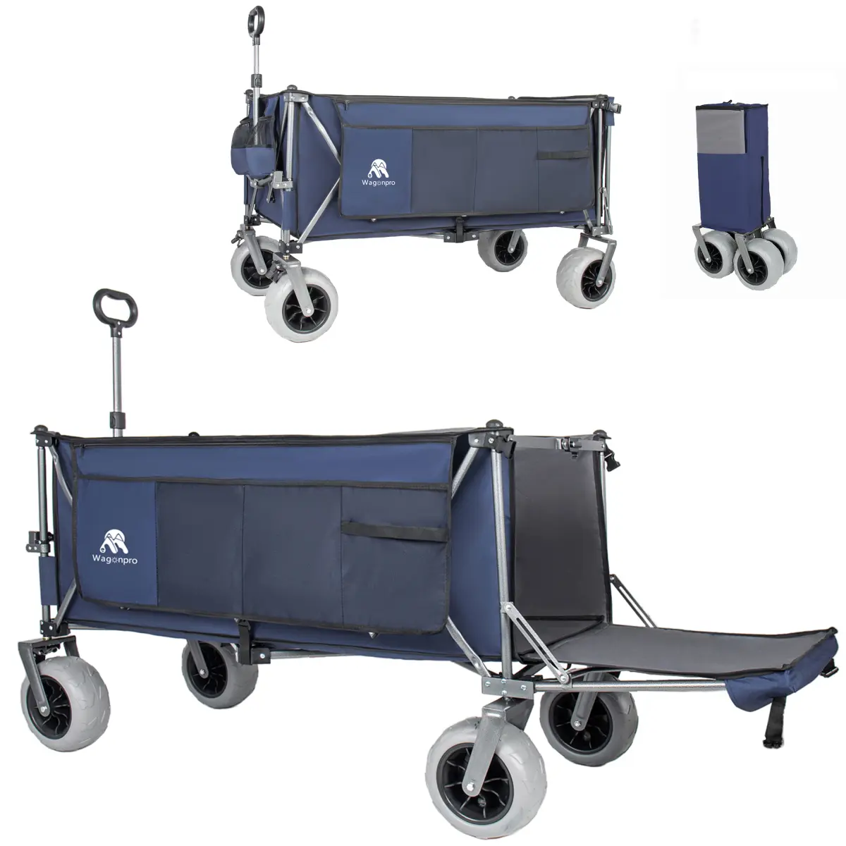 Aobtkel67in Extra long large Heavy Duty Utility Beach Wagons with Opened Tailgate and All-Terrain Wheels, 500lbs Capacity, Patented Ultra-Stable Frame, No Assembly Needed, Dark Blue+Gray