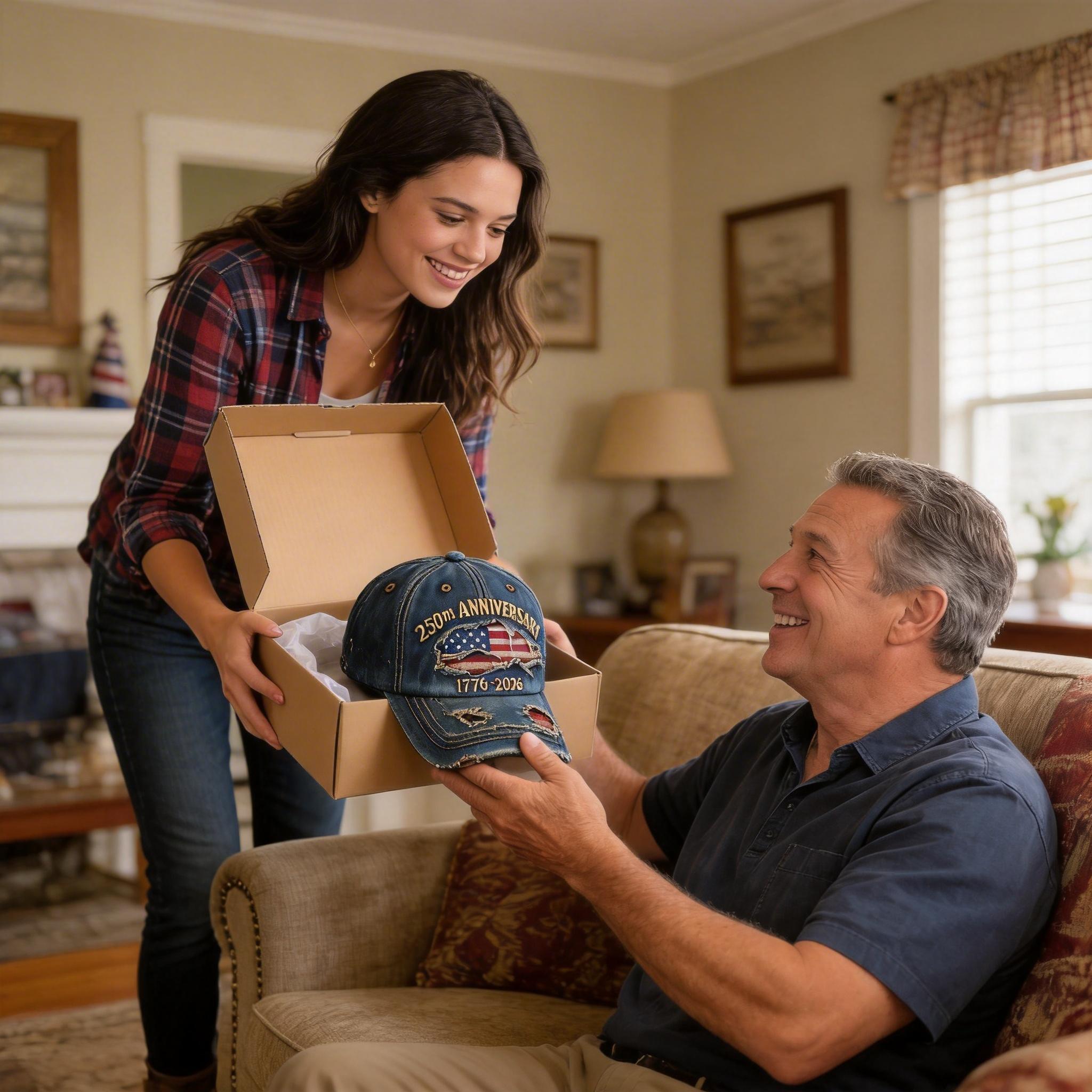 250th Anniversary 1776-2026 Distressed Denim Baseball Cap for Men with American Flag Embroidery Vintage Washed Relaxed Fit Ideal for History Lovers Patriotic Fans Fathers Husbands and Friends Memorial Day & Independence Day Gifts