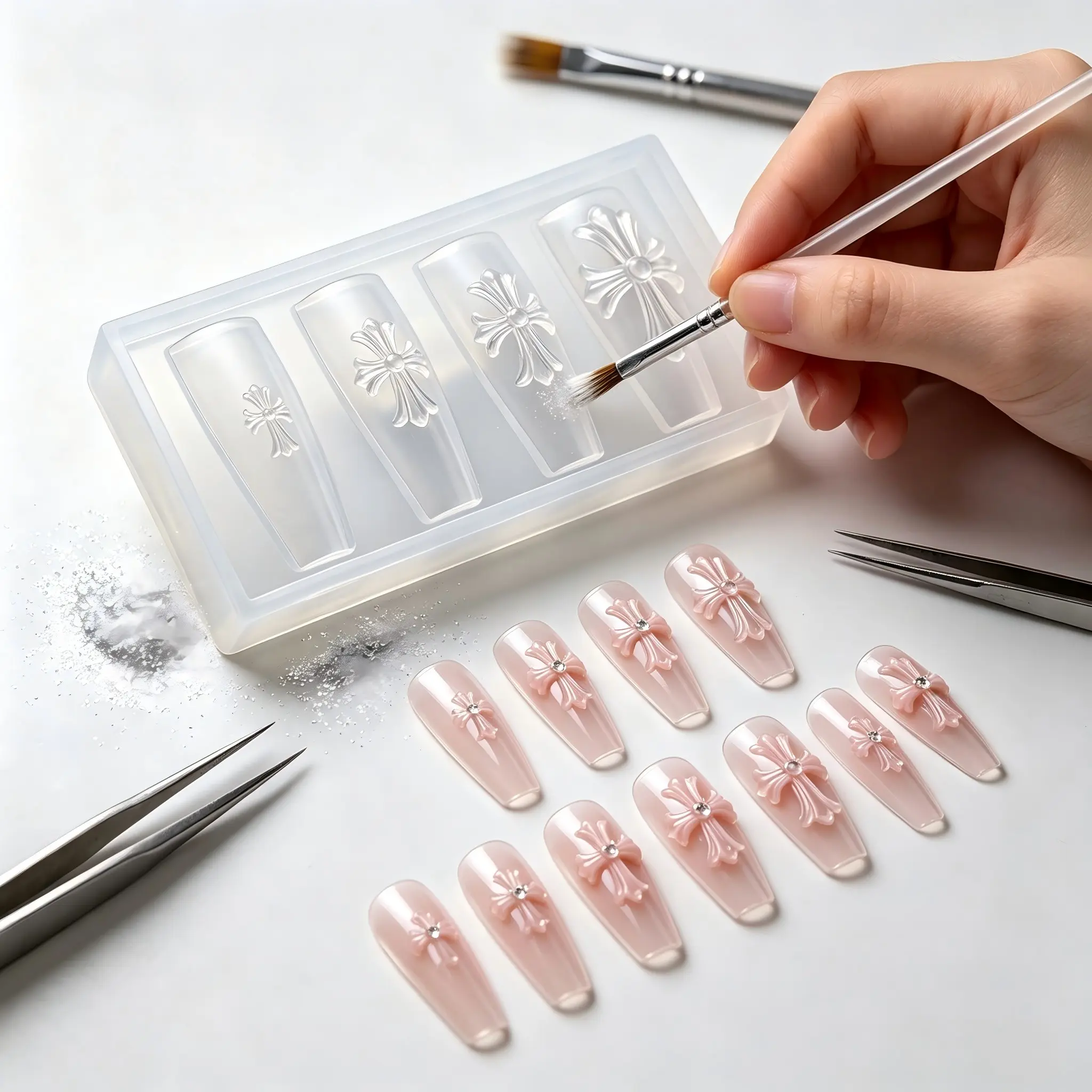 1pcs Silicone Manicure Mold, Cross Pattern DIY Nail Art Tool, 3D Embossed Design, Single Item, Perfect for Crafting Unique Nails