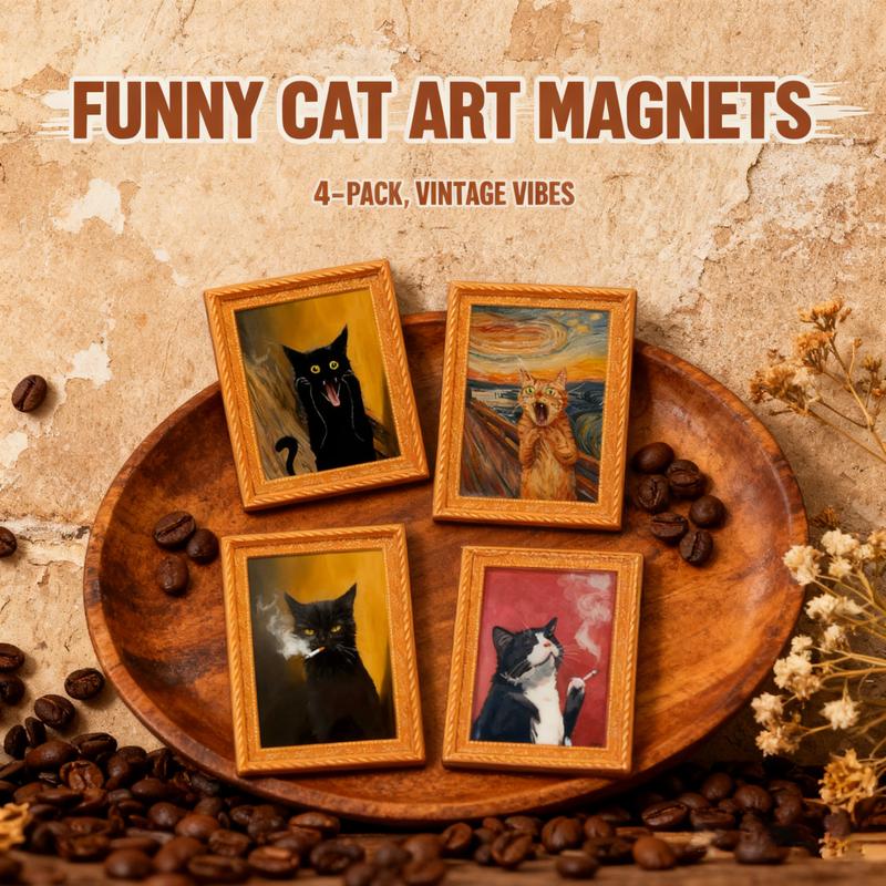 4Pcs [Cute Cat Refrigerator Magnets] Smoking Cat Art Print, Unframe ...