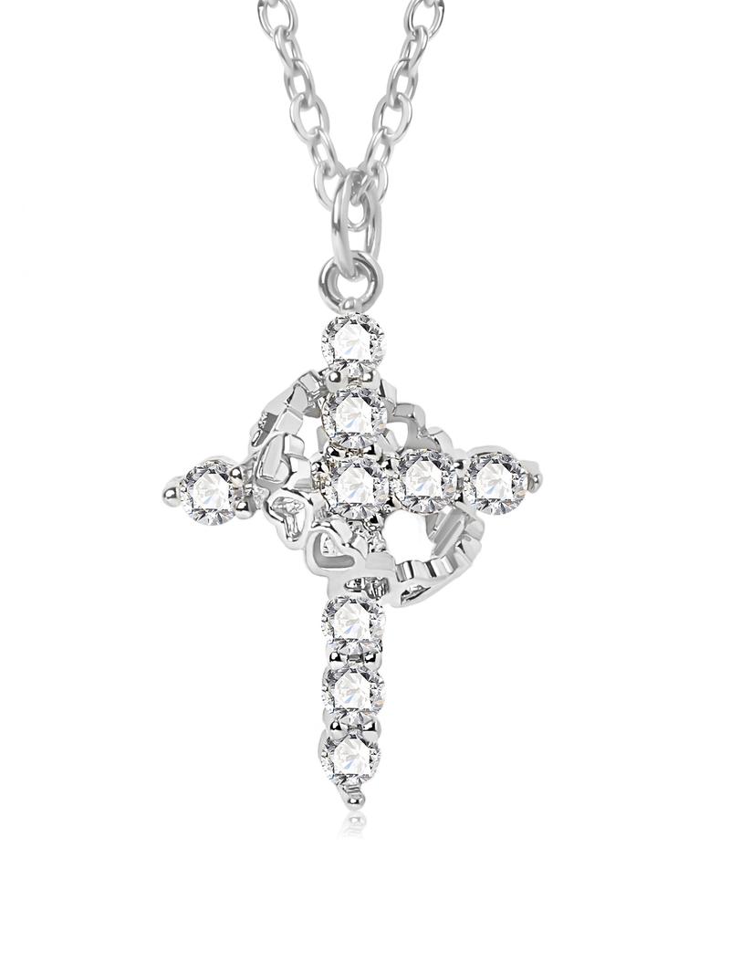 Rhinestone Crown & Cross Pendant Necklace for Women & Men, Fashion Jewelry for Party, Daily Clothing Decor, Trendy All-match & Exquisite Jewelry for Birthday Gift, Exquisite Chain Jewelry