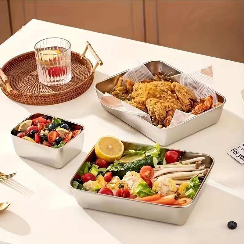 3pcs Stainless Steel Food Storage Containers with Lids |   Reusable Meal Prep Lunch Box |   Stackable Refrigerator & Kitchen Organizer |   Durable Leakproof Bento Tray Set