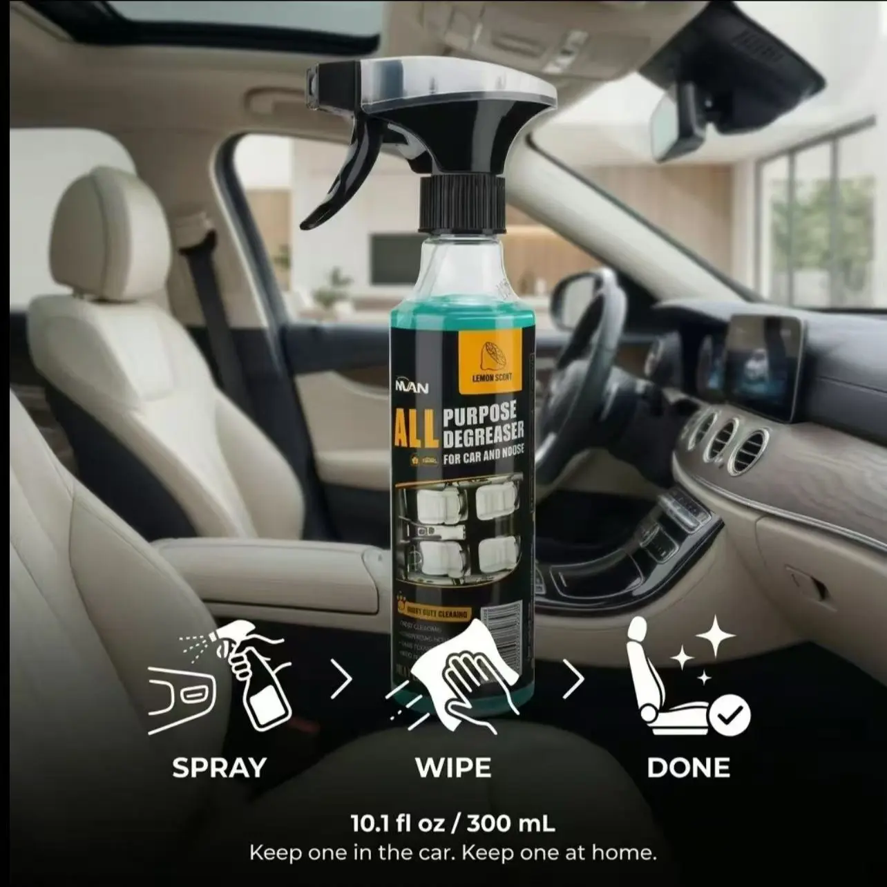 Household Car Dual-Use Degreaser Spray 120ML, Quick Clean Stubborn Stains, Remove Interior Mold Odors, Refresh Car Interior, No Water Needed