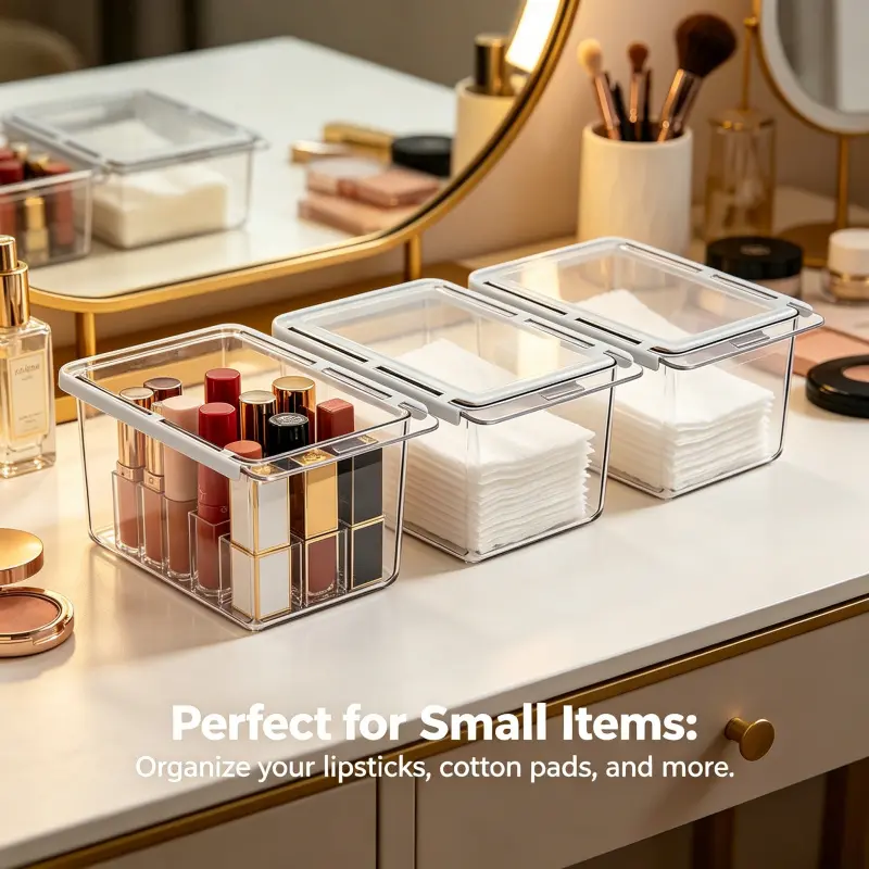 3 Pack Expandable Clear Plastic Makeup Organizer Drawers, Wall Mount Hidden Pull Out Bathroom Storage Organizer for Cotton Swabs Pads Lipsticks, Vanity Mirror Cabinet Cosmetic Storage Tray, Cosmetics Organizer Storage