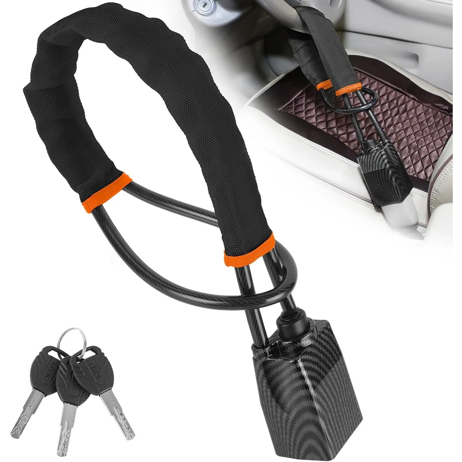 2026 Upgraded Steering Wheel Lock, Seatbelt Lock, Universal Anti-Theft Device, Car Lock, Anti-Theft Device with 3 Keys (Black)
