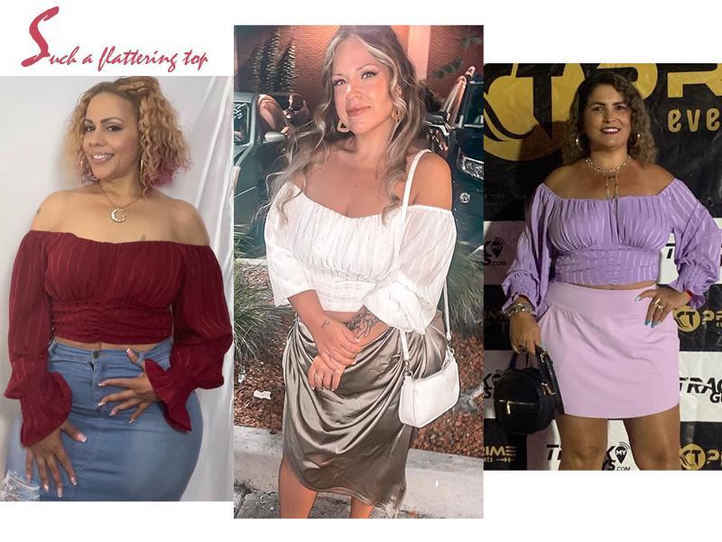 Danedvi Womens Elegant Off The Shoulder Puff Sleeve Blouse Summer Chiffon Slim Fit Party Crop Top streetwear  women Shirts Casual