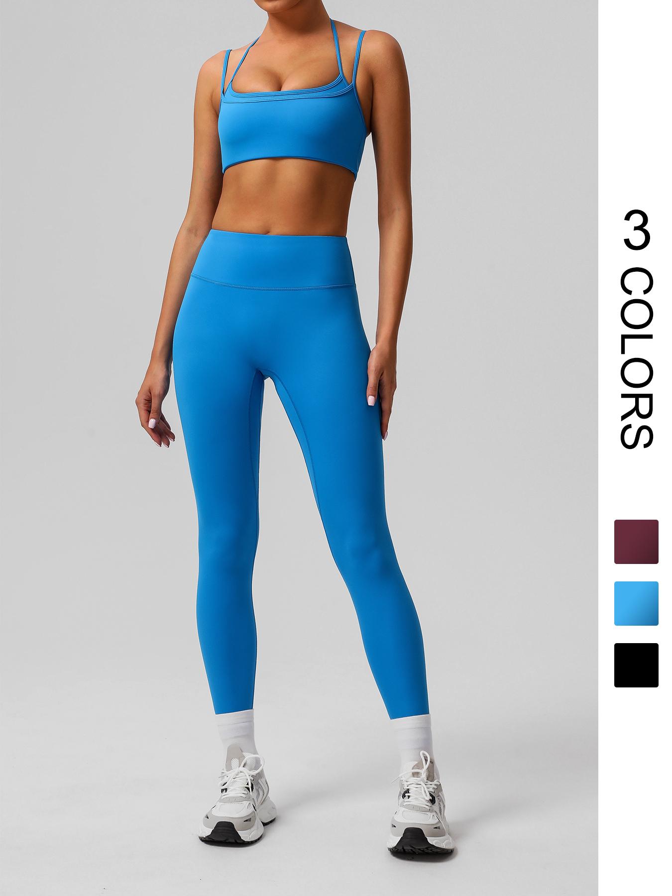 Women's Solid Crop Sports Bra & Leggings Set, Casual Comfy Breathable Two-piece Outfits for Yoga Gym Workout Running, Ladies Sportswear for Spring & Fall, Summer Activewear