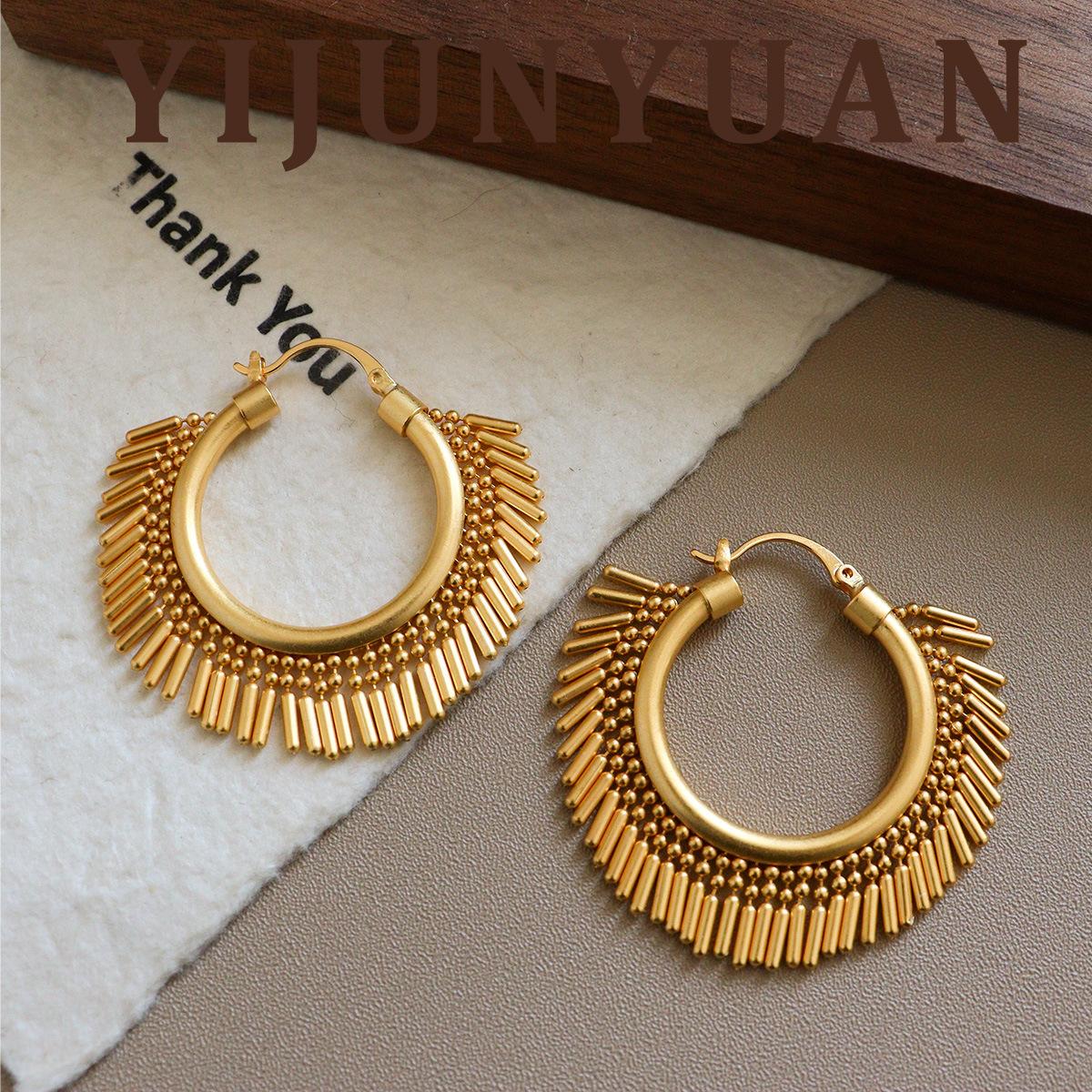 Vintage Gold Hoop Earrings for Women, Retro French Tassel Dangle Earrings, Minimalist Luxury Statement Earrings, Boho Chic Oversized Circle Earrings, Trendy 2026 Jewelry Gift
