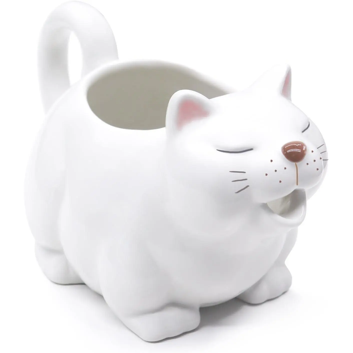Ceramic Gravy Boat, 23oz Cute Cat Sauce Jug with Smooth Handle - Perfect for Salad Dressing, Broth, Cream, Milk - Unique Artwork for Your Kitchen