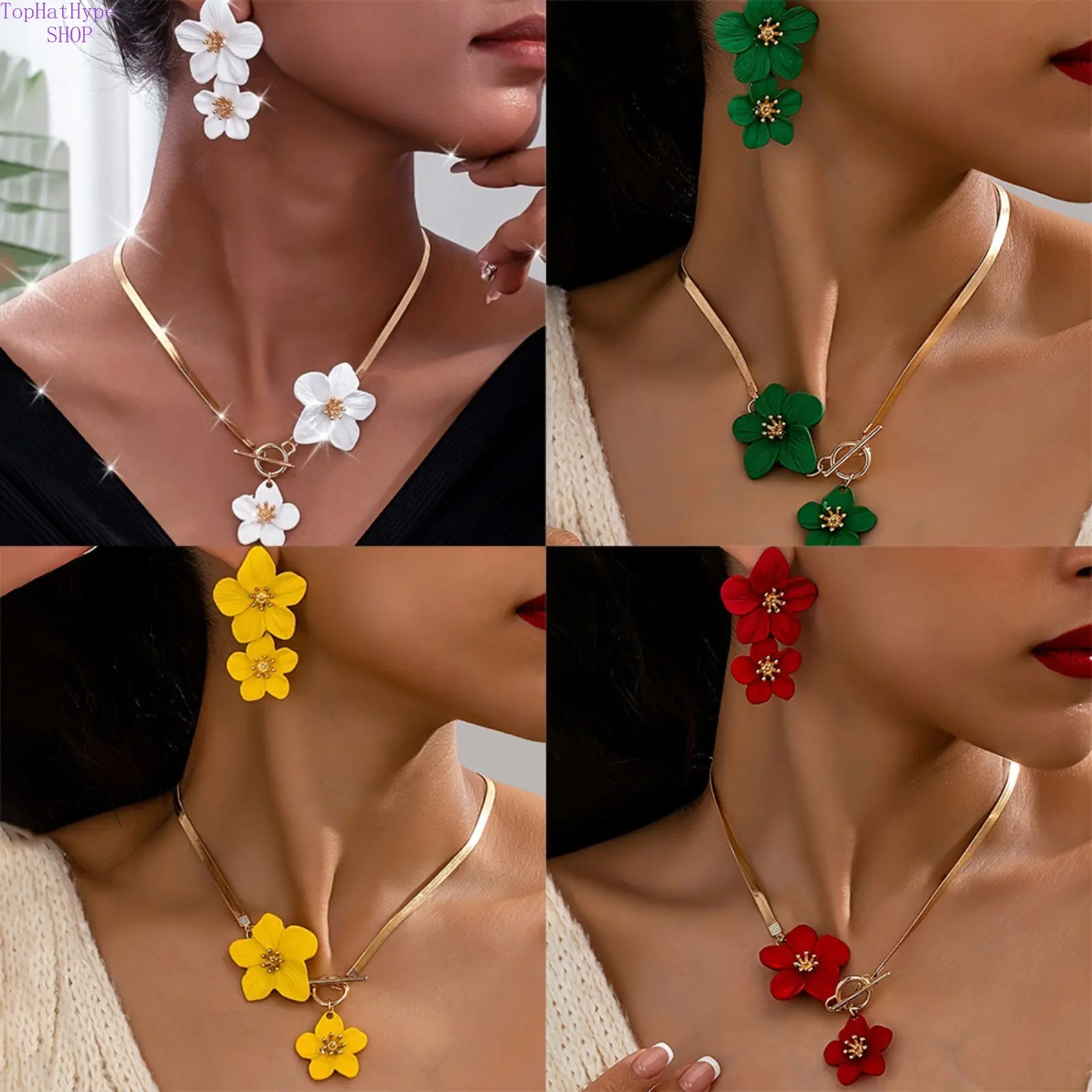 Elegant Flower Pendant Jewelry Set, Stylish Alloy Necklace & Earring Combo, Dainty Sophisticated Floral Accessory, Versatile Luxury Fashion Ornament For Women, Ideal For Daily Casual, Dating, Wedding & Party Outfits