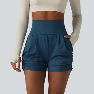 Halara SoftlyZero™ Airy High Waisted Ruched Cool Touch Yoga Shorts 3'' with Pockets