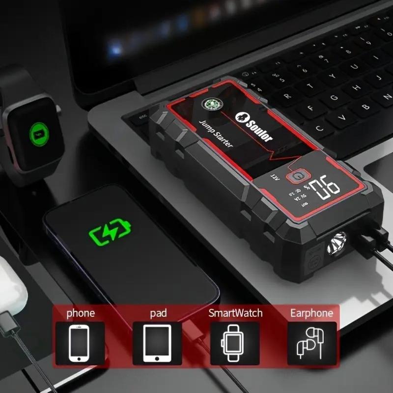 Soulor CY20 Portable 5000A Car Jump Starter Powerful Multi-Function Battery Booster Power Bank for SUV/Truck Emergency & Camping