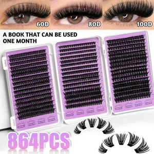 864PCS large-capacity false eyelash cluster, thick, light, slender and soft false eyelashes, easy DIY eyelash eye makeup at home, suitable for all eye types, D curl, 8-16mm mixed length, long eye tail, suitable for various occasions, very good gift.
