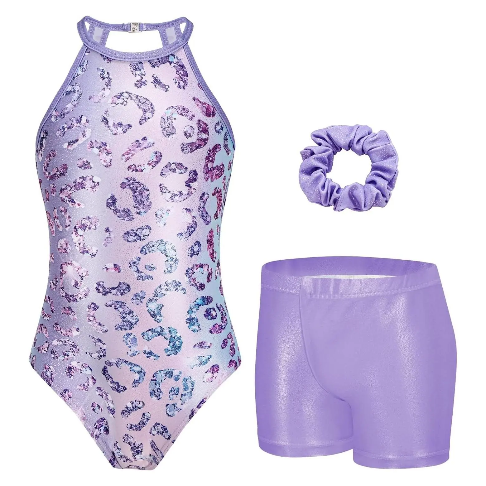 Girls' Gymnastics Leotard with Clasp Back and Tumbling ShortsGift