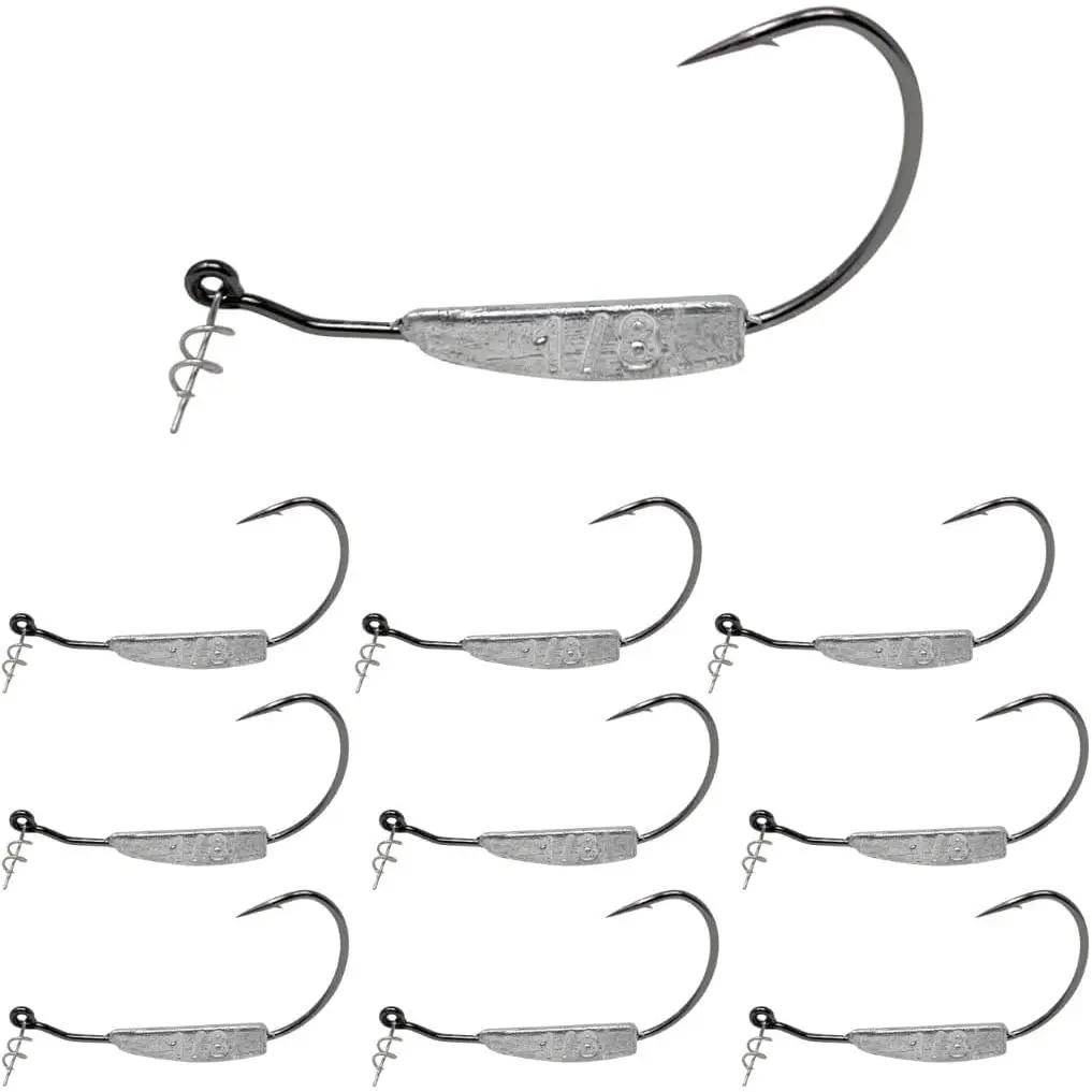 Weighted Swimbait Hooks - Weedless  Weighted Hooks with Twist Lock  Keeper for Soft Plastic Swimbaits - Bass Fishing Hooks (10-Pack)