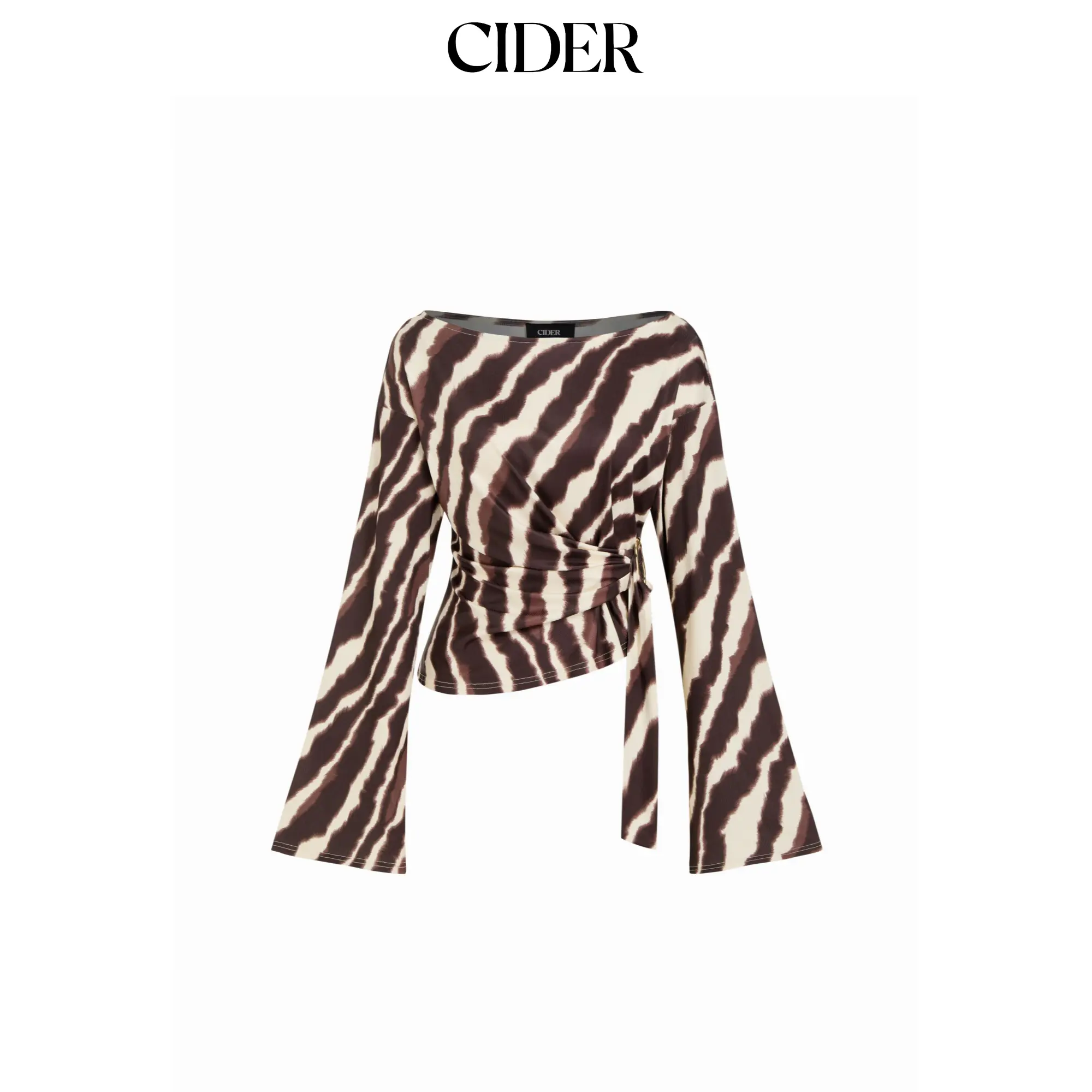Cider Boat Neck Zebra Striped Belted Bell Sleeve Top SummerFinds