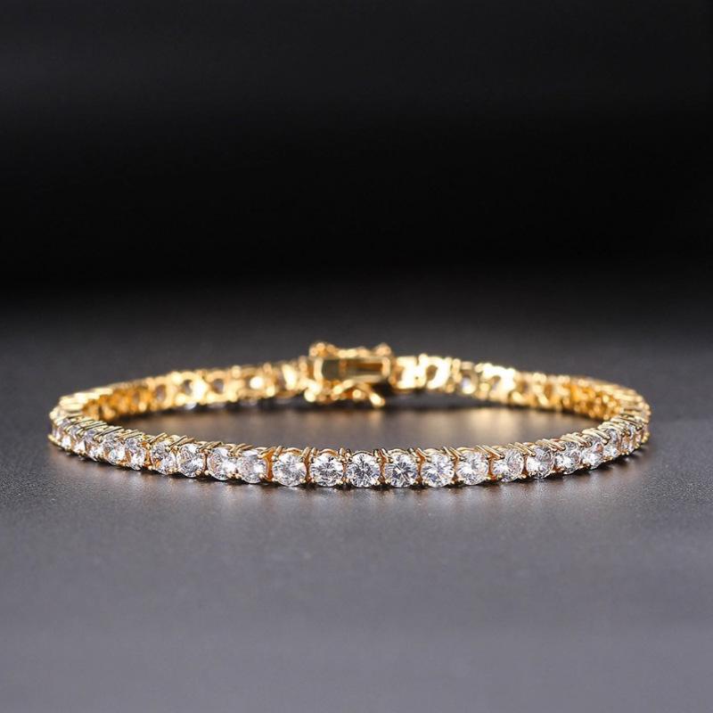 Trendy Copper Gold Plated Bracelet Dazzling Single Row Diamond Bangle Women Fashion Jewelry