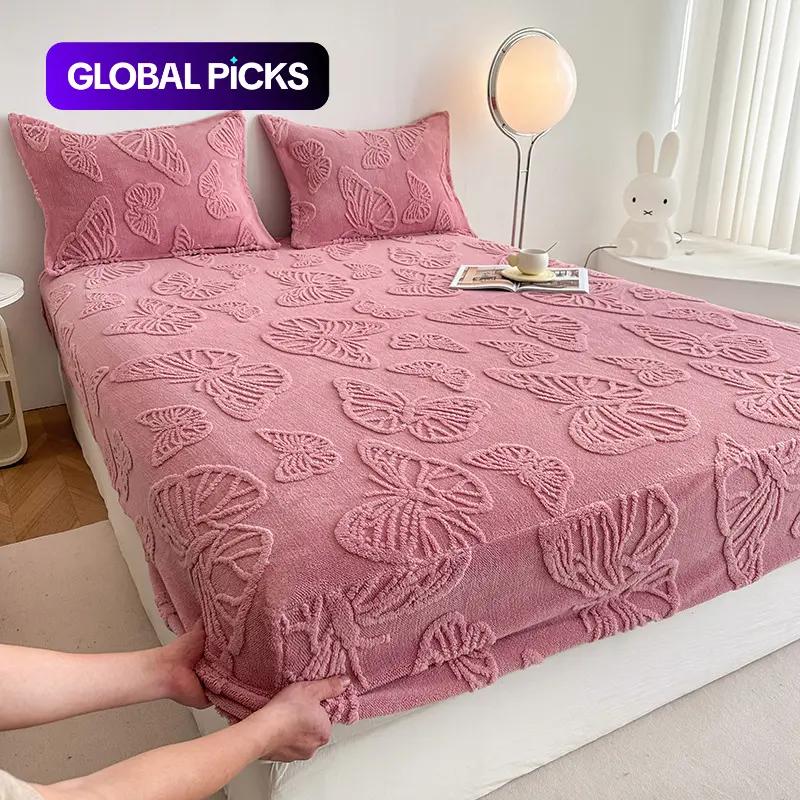 Butterfly Pattern Bedding Set, 3 Counts/set Including 1 Count Fitted Sheet & 2 Counts Pillowcase without Filler, Soft Warm Bedding Set for Bedroom & Guest Room, Bedsheet Sets