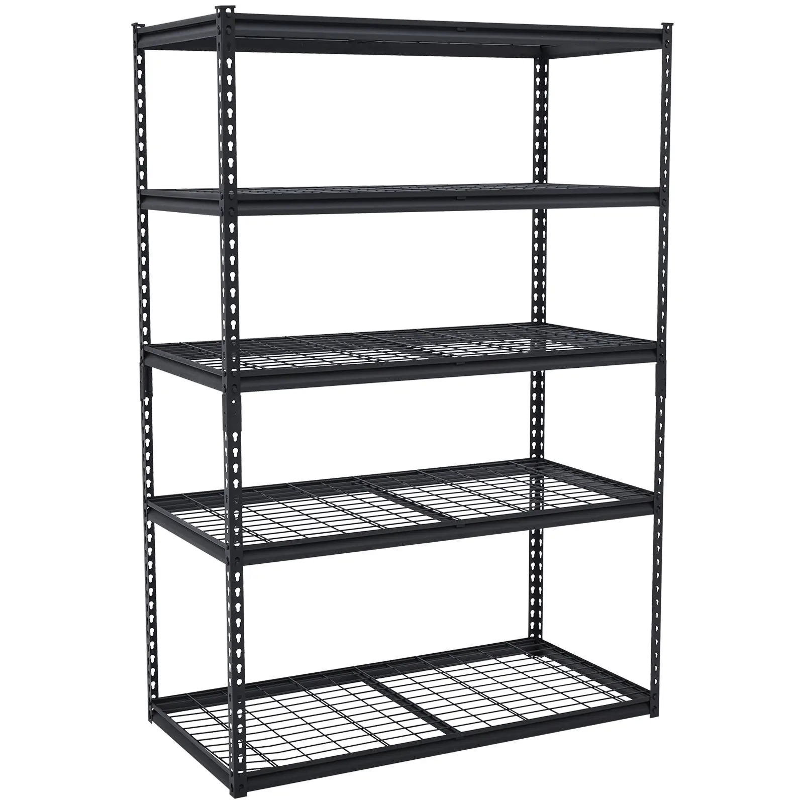 All Steel Heavy Duty 5-Tier Adjustable Pallet Storage Shelving with total 3000 lbs load rating, hassle-free quick assembly, size 48"W×72"H with optional 18'' or 24'' depth, industrial storage rack ideal for warehouse, garage, pantry and basement bulk good