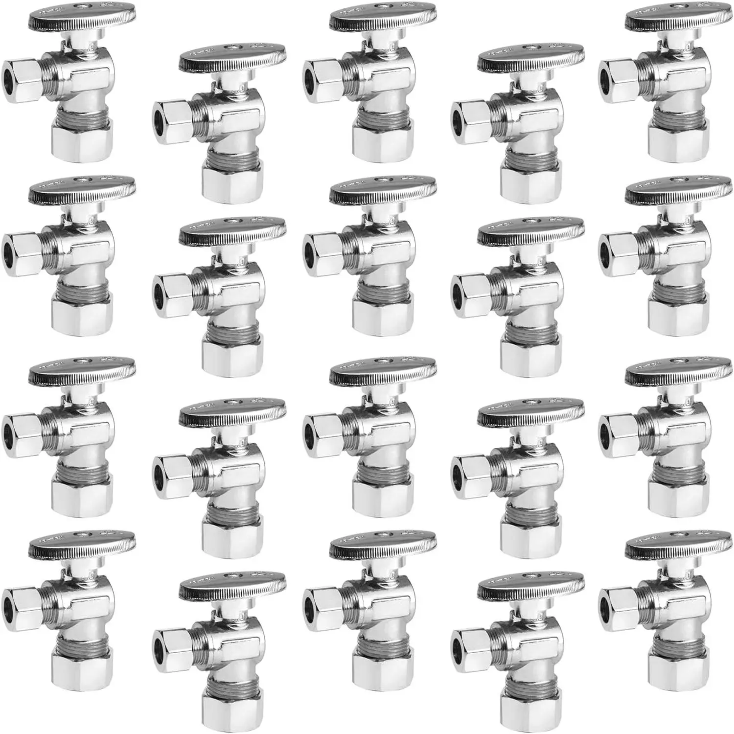 20-Pack Residential LF Brass Chrome-Plated Angle Compression Stop Valve, 1/4-Turn Water Shut-Off, 1/2" Nominal (5/8" OD) Comp Inlet x 3/8" OD Comp Outlet Plumbing Fitting (VALVE119-20)
