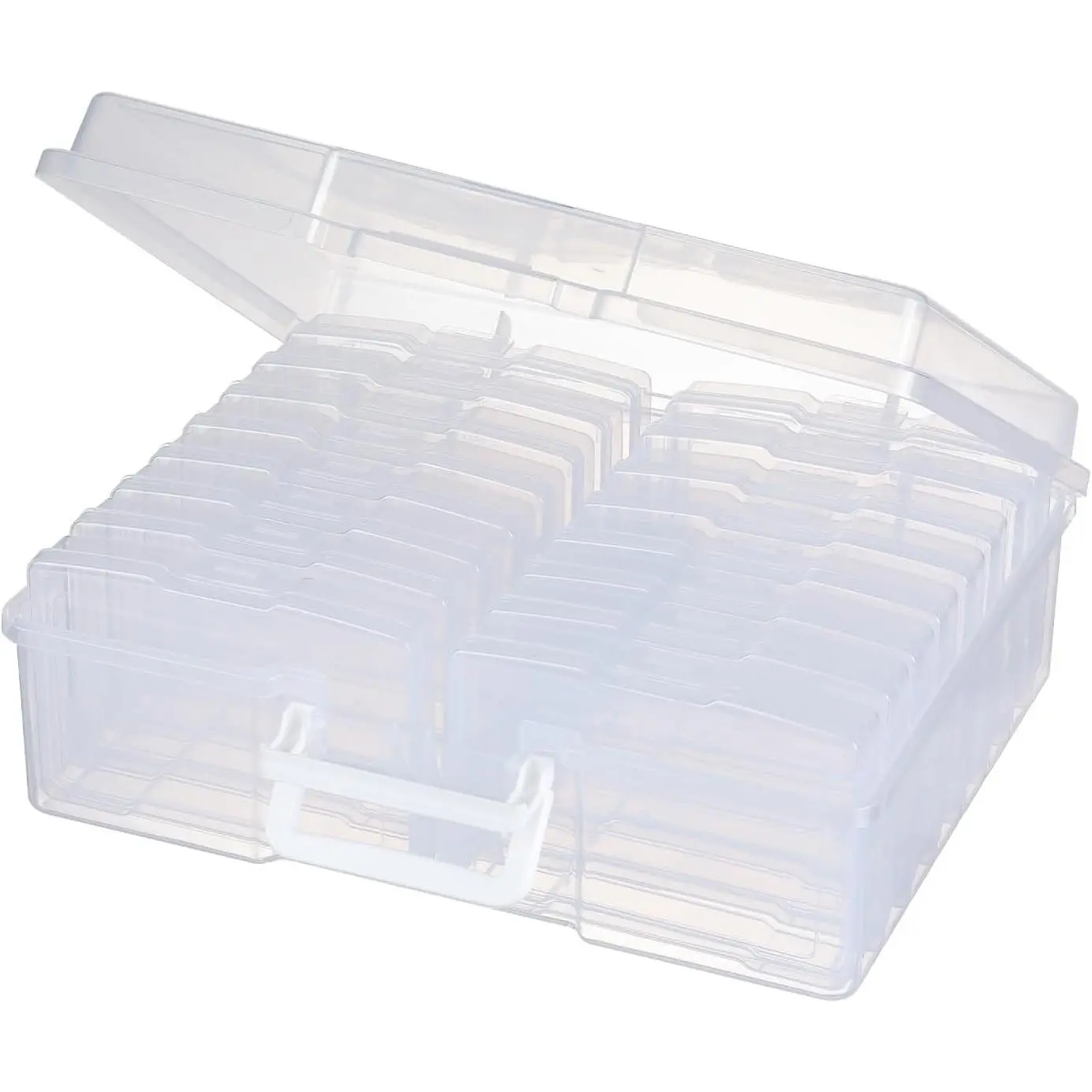 Transparent 4" x 6" Photo Organizers and Photo Storage Box with Handle, 16 Inner Photo Cases, Portable Picture Organizers & Photo Storage Containers (Clear)