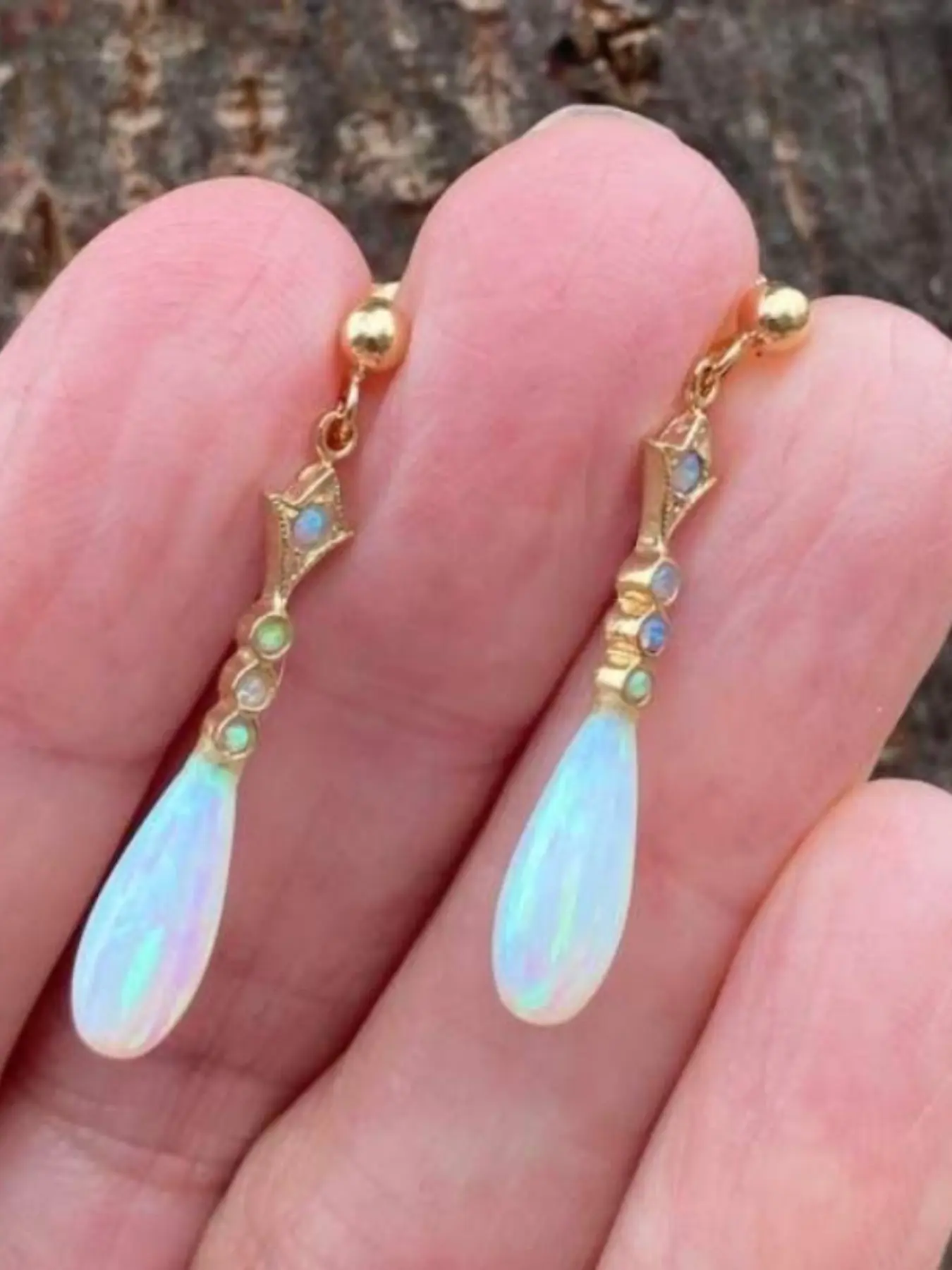 1 Pair of Bohemian Imitation Opal Teardrop Earrings, Studs for Women, Wedding Party Daily Jewelry, Holiday Gift