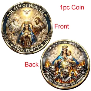 Mother Mary Coronation Commemorative Coin, Religious 2D Print Challenge Coin, Prayer Gift for Christians, Party Gift for Space Enthusiasts