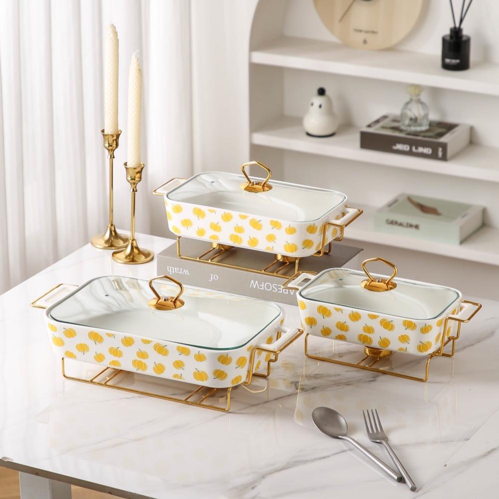 Rectangular Ceramic Casserole with Lid, High-Temperature Glazing for Halloween and Christmas, Available in Three Sizes, Creative Pot Holder for Home Dining & Parties