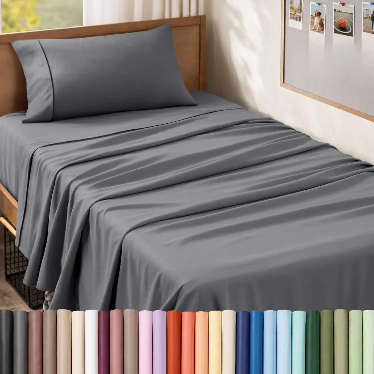 Twin XL Sheet Set - 1800 Ultra-Soft (Twin XL, Grey) |   Deep Pockets 6 to 15 Inches, Breathable, Hypoallergenic, Hotel Luxury, Easy Fit, Soft, All-Season