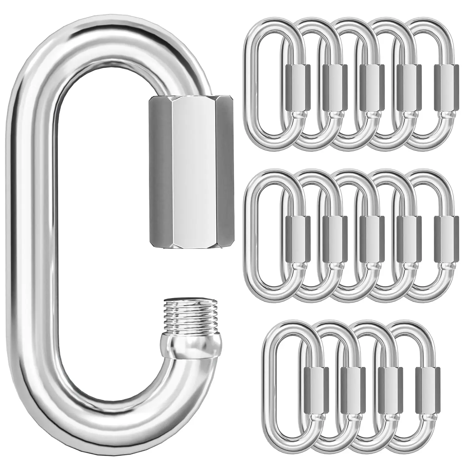 Quick Link Chain Connector, 304 Stainless Steel 15 count M4 5/32 Screw Carabiner, Small Locking Carabiner Clips Heavy Duty Chain Hooks for Connecting Hammock, Swing, Shade Sail-Capacity 500LB