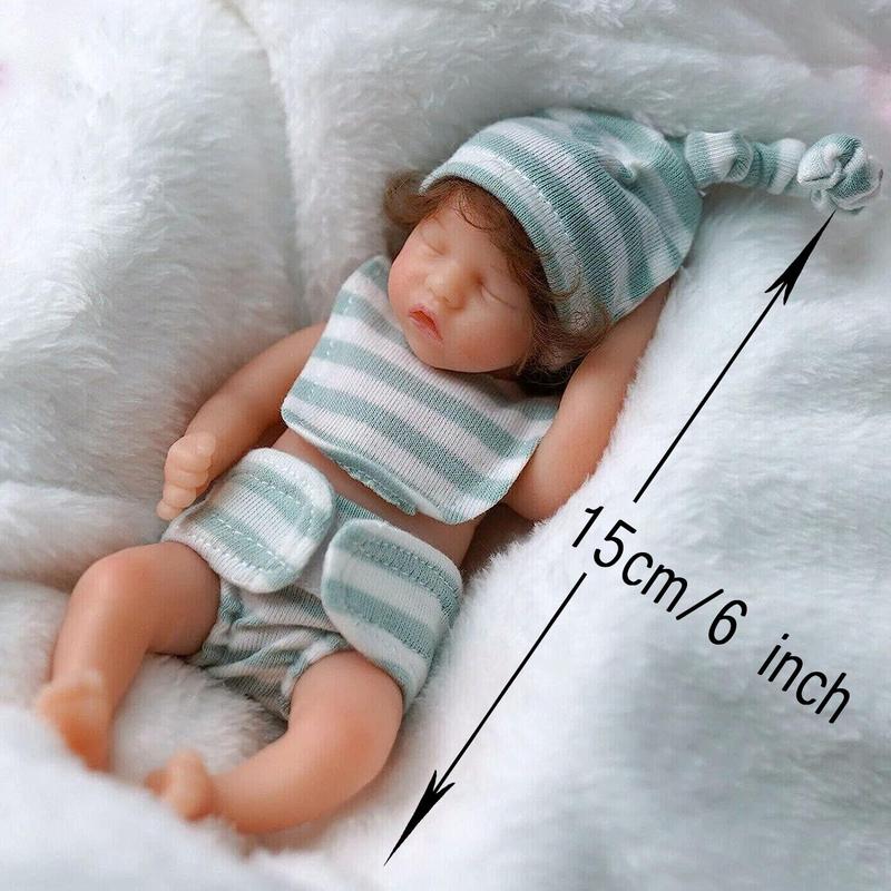 Realistic Silicone Reborn Doll, 6 Inch/15cm Soft & Cute Doll with Clothes, Girl Toy, Stress Relief Toy for Adults, Realistic Reborn Dolls for Kids, Fun Gifts for Boys and Girls, Kids Christmas Gifts