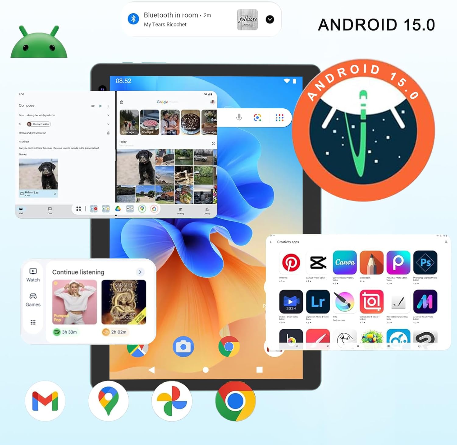 Android 15 Tablet 6GB RAM 32GB ROM with Case and Stylus 10.1 IPS HD Screen 6000mAh Battery 2MP 8MP Camera WiFi BT Navy