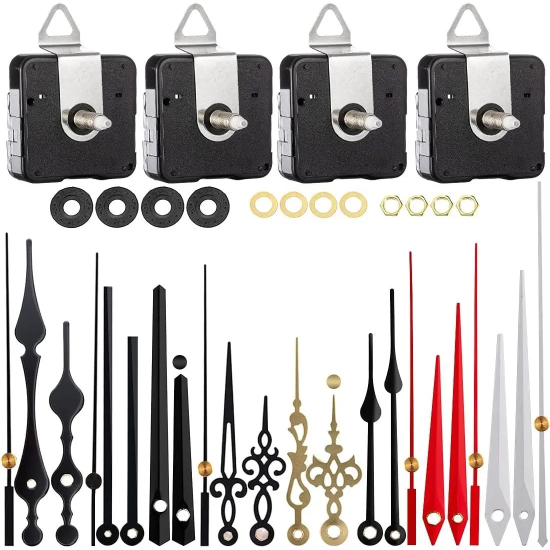 4 Pieces High Torque 32mm Long Shaft Clock Mechanism Replacement Kit with 8 Pack Clock Hands, Silent Sweep Clock Motor Kit Battery Operated for Clock DIY Repair Replacement