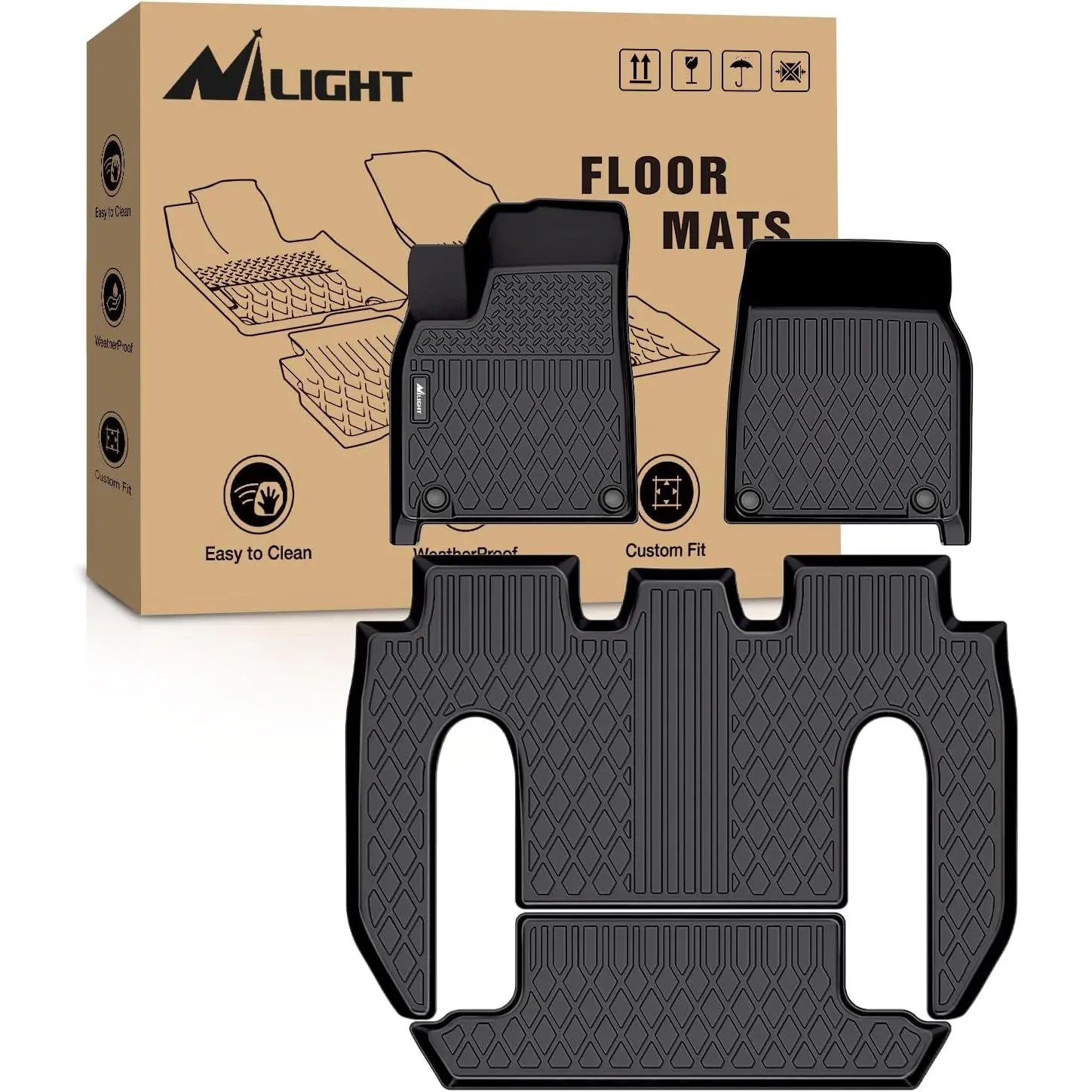 Nilight TPE Floor Mats - Custom Fit, All Weather, Heavy Duty Floor Liners for Tesla Model X 6 Seater 2022-2026 with Debris Capture
