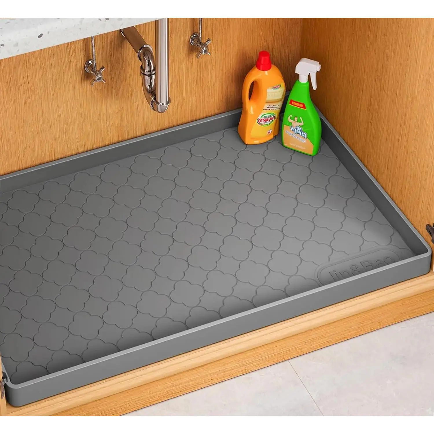 34"x22" Thick Silicone Waterproof Under Sink Mat - Anti-Slip Cabinet Protector for Kitchen, Home Organization Tool, Dishwasher Safe Shelf Liner with Durability, Easy to Clean Multipurpose Tray for Essentials