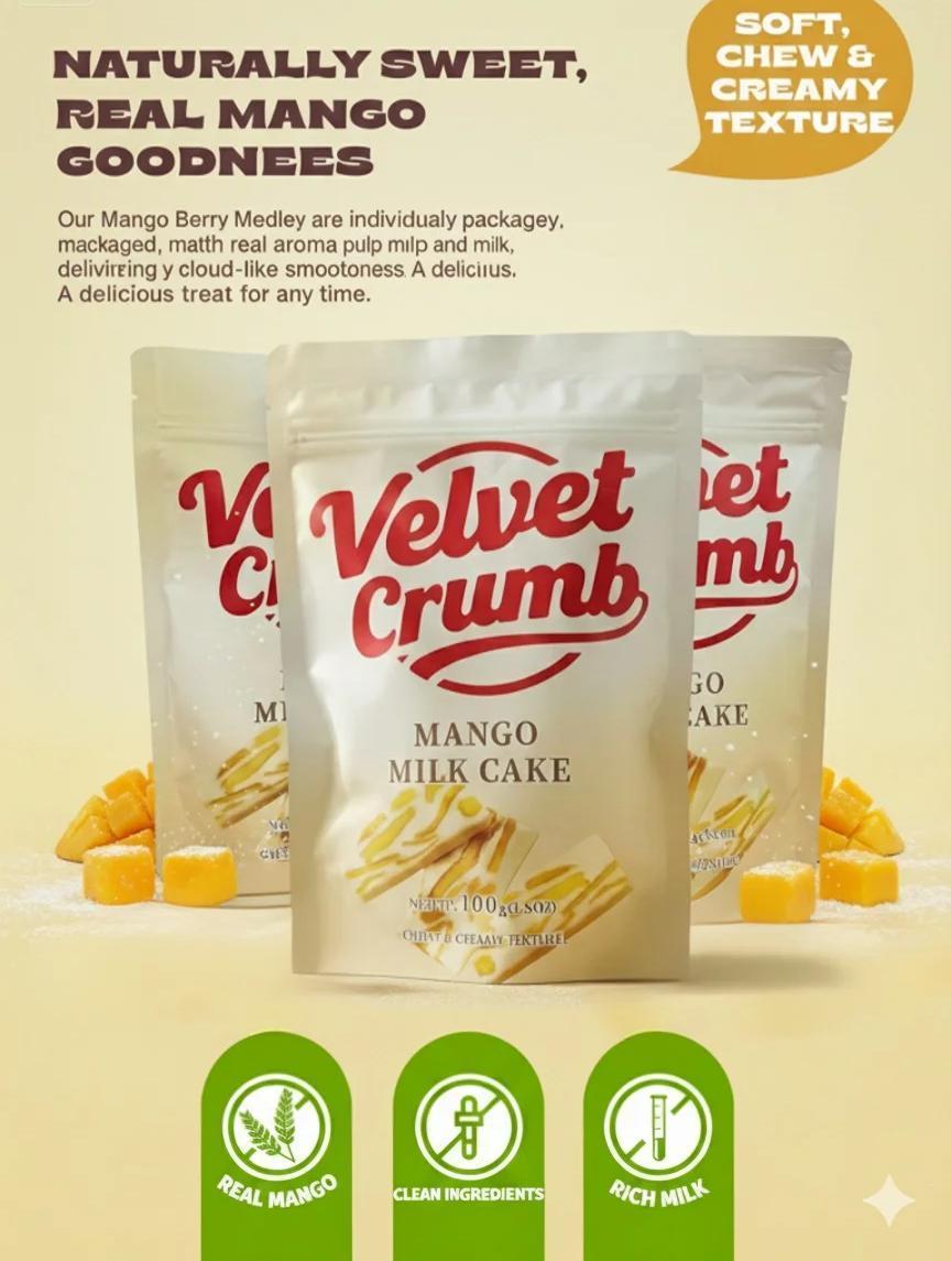 Mango Milk Nougat Candy, Soft Chewy Milk Candy with Fruity Flavor, Classic Asian Sweet Snack, Rich & Creamy Treat (100g × 3 Packs)