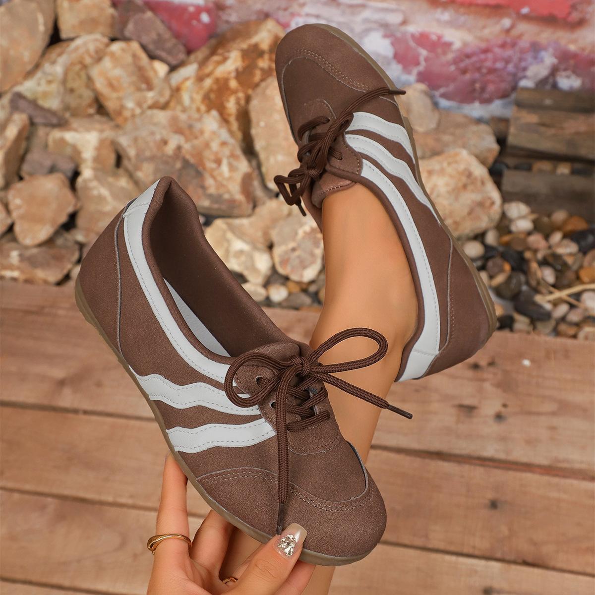 Women's Lace Up Casual Trainers Lightweight Breathable Walking Shoes for Travel Outdoor All Year Round Comfortable Wavy Stripe Fashion Flats Stylish Everyday Sneakers for Women