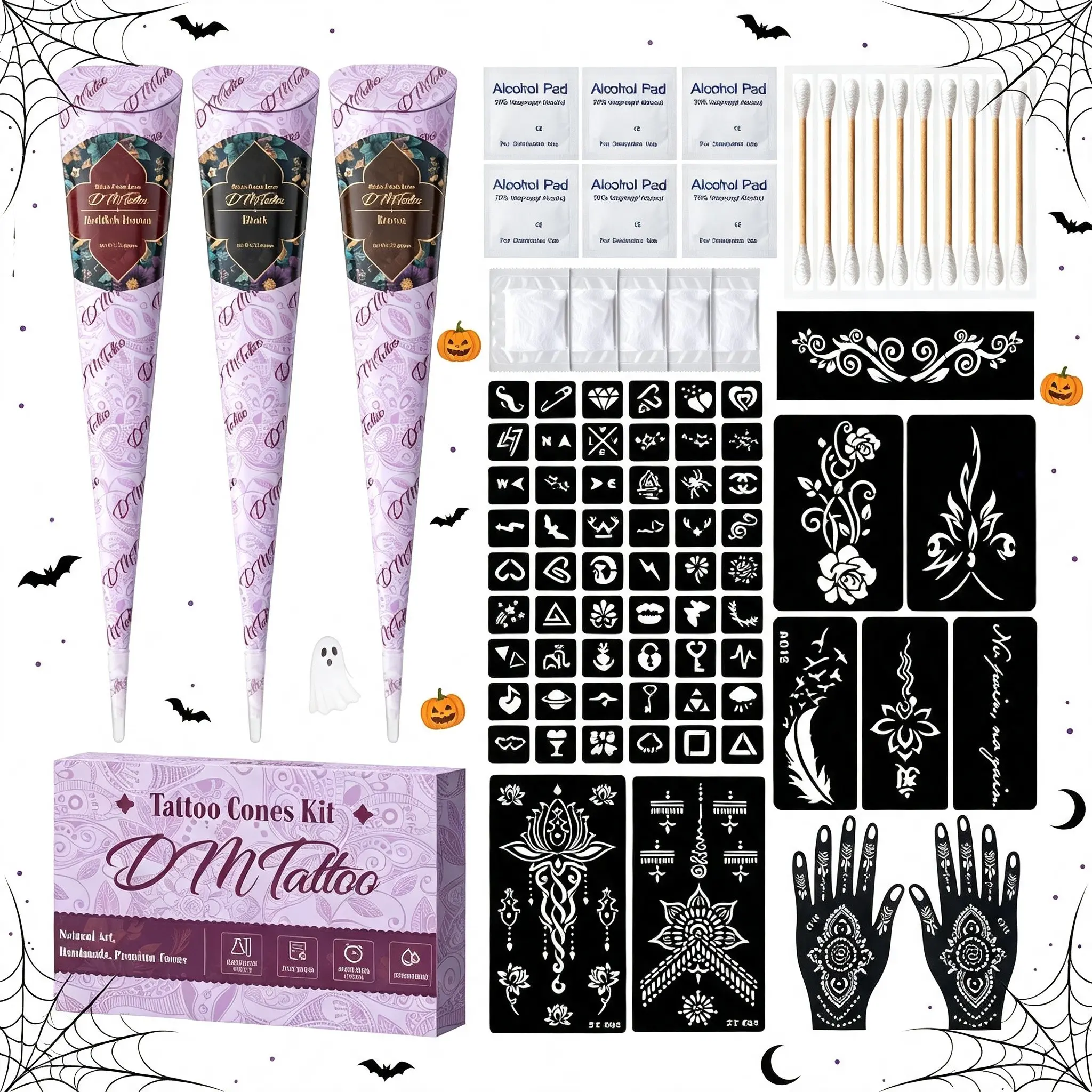 Hand-Painted Temporary Tattoo Paste Set, Plant-Based, Waterproof Body Paint & Body Makeup, Ephemeral Fake Tattoos for Halloween, Music Festival, Rave & Costume Party