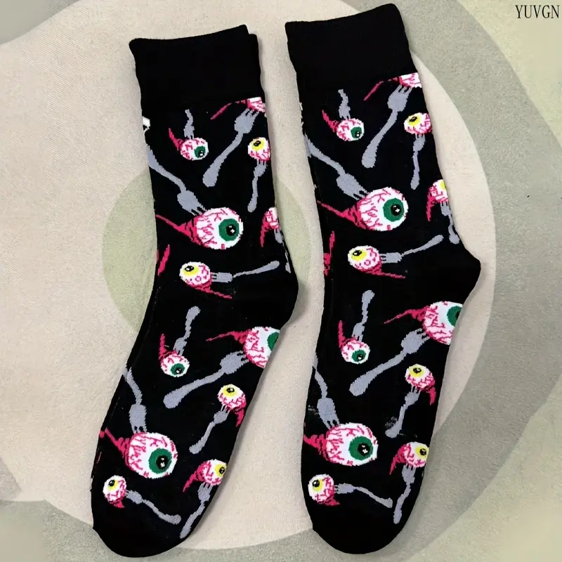 Unisex Novelty Graphic Mid-Calf Crew Socks, Trendy Halloween Style Printed Socks, Fashion Casual Couple Socks for Daily Party, 1 Pair
