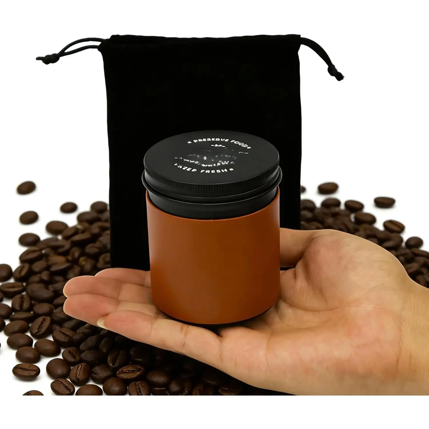Coffee Canisters,  Coffee Lovers Gifts, Mini Portable Aluminium Alloy Jar,Airtight  Storage Container  for Coffee Ground, Beans,,Sugar,Spices,Camping & Business Travel,Black