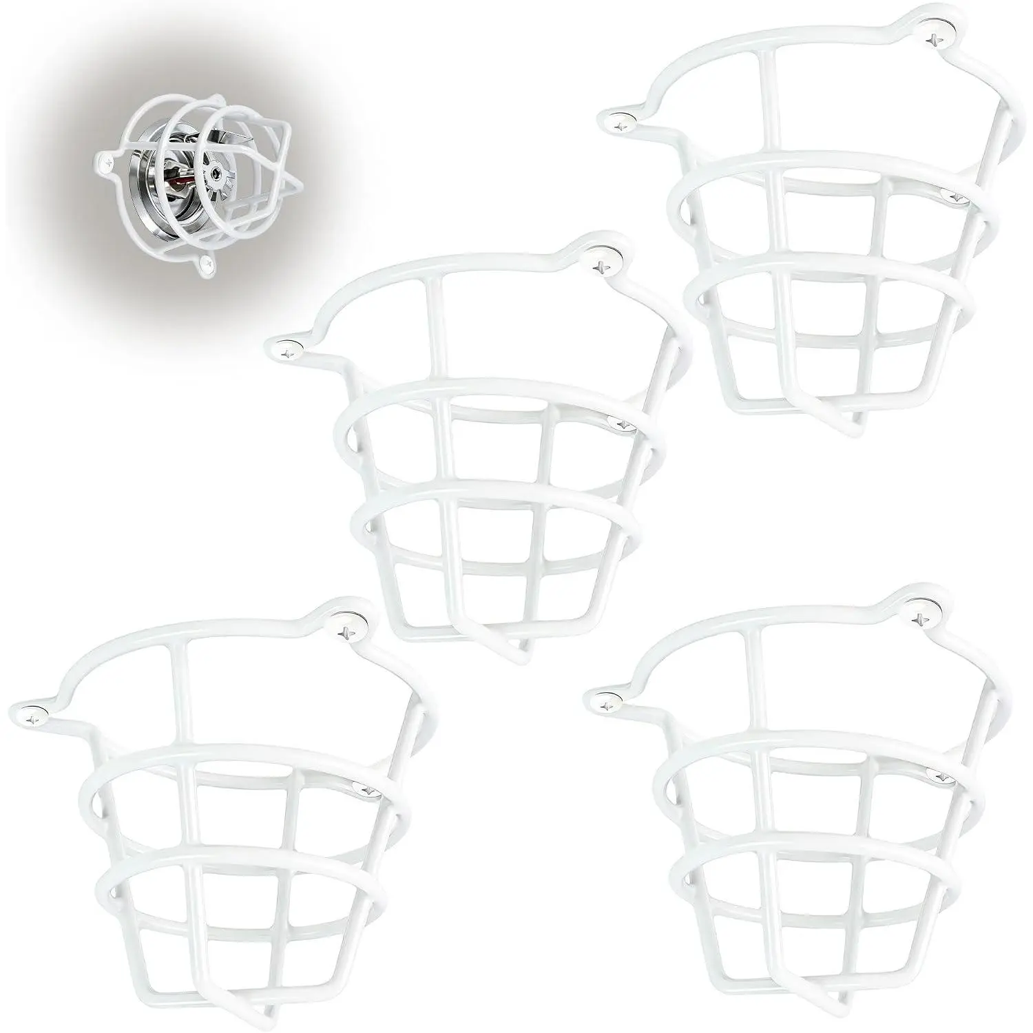 White Sprinkler Guard Fits 1/2"& 3/4" Ceiling Fire Sprinklers | Shields sprinklers against impacts, fits flush, semi-recessed & sidewall mounts, solid frame, tightly fixed with screws